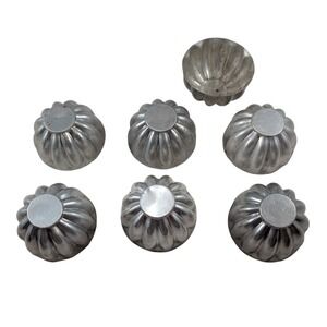 Vintage Aluminum Fluted Tart Molds Individual Jelly Tins Set of 7 Silver 3 Inch
